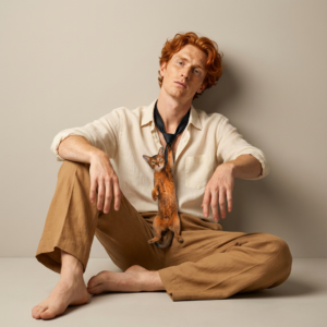 Krawat z Kotem Abisyńskim Rudy Designerski Męski Statement Piece