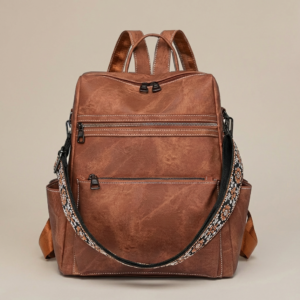 PAXFOT Sahara — Plecak Torba 2w1 Unisex — Skóra Ekologiczna Brązowa — Wodoodporny — Laptop 15"